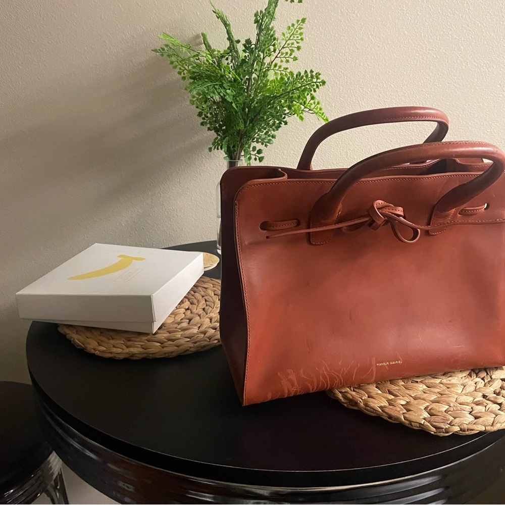 Mansur Gavriel cherry Brown leather tote bag